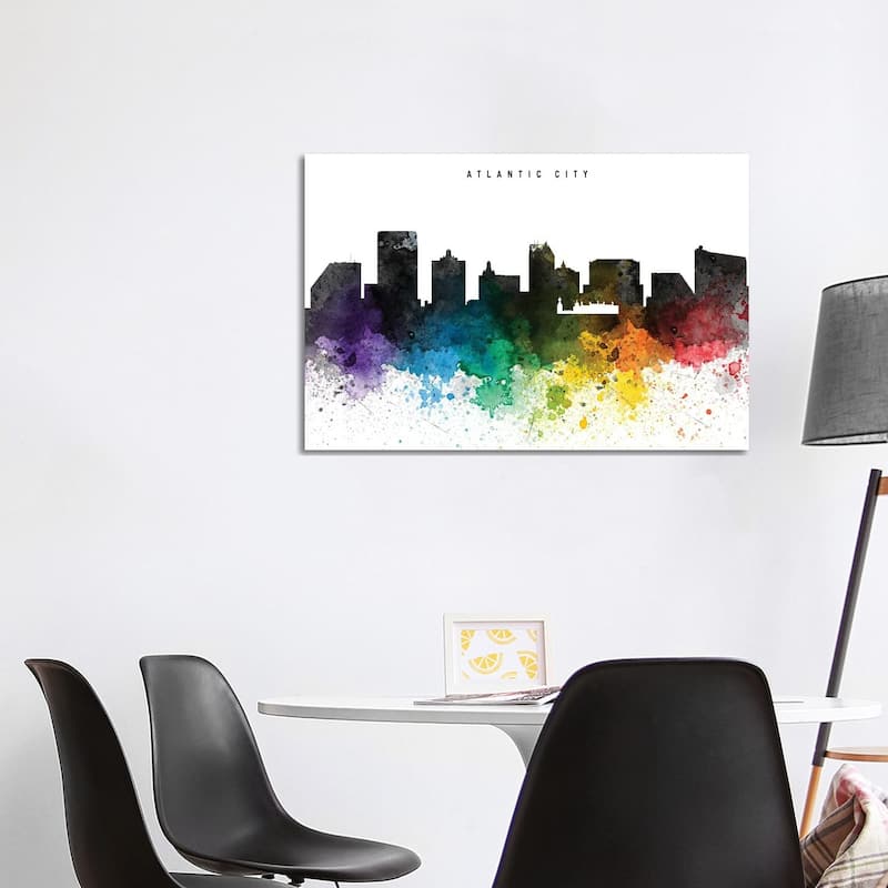 iCanvas "Atlantic City Skyline Rainbow Style" by WallDecorAddict Canvas Print - 26x40x1.5