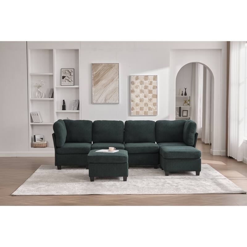 GDFStudio - Modular Polyester 6-Seat 113.39" Sectional with Storage Ottoman