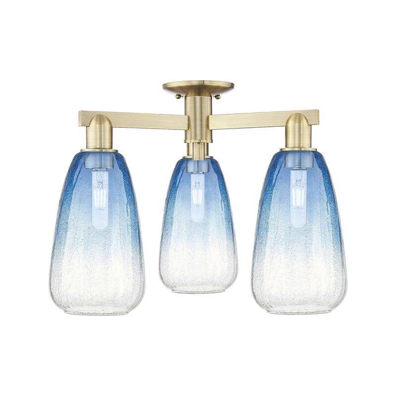 Innovations Lighting 716-3F-15-24 Brookhaven Almond Semi-Flush - Antique Brass / Sapphire Blue