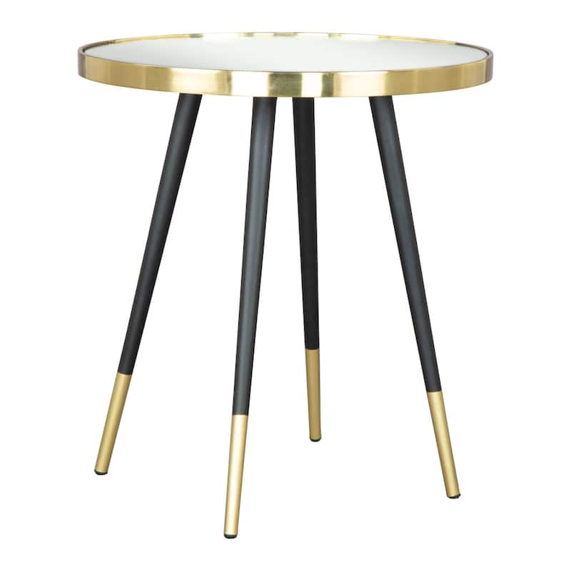 HomeRoots 20" Gold and Black Mirrored Glass and Iron Round End Table - 18' X '20' X '18
