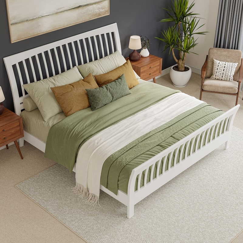 Orleans King Solid Wood Low Profile Platform Bed with Matching Footboard in White
