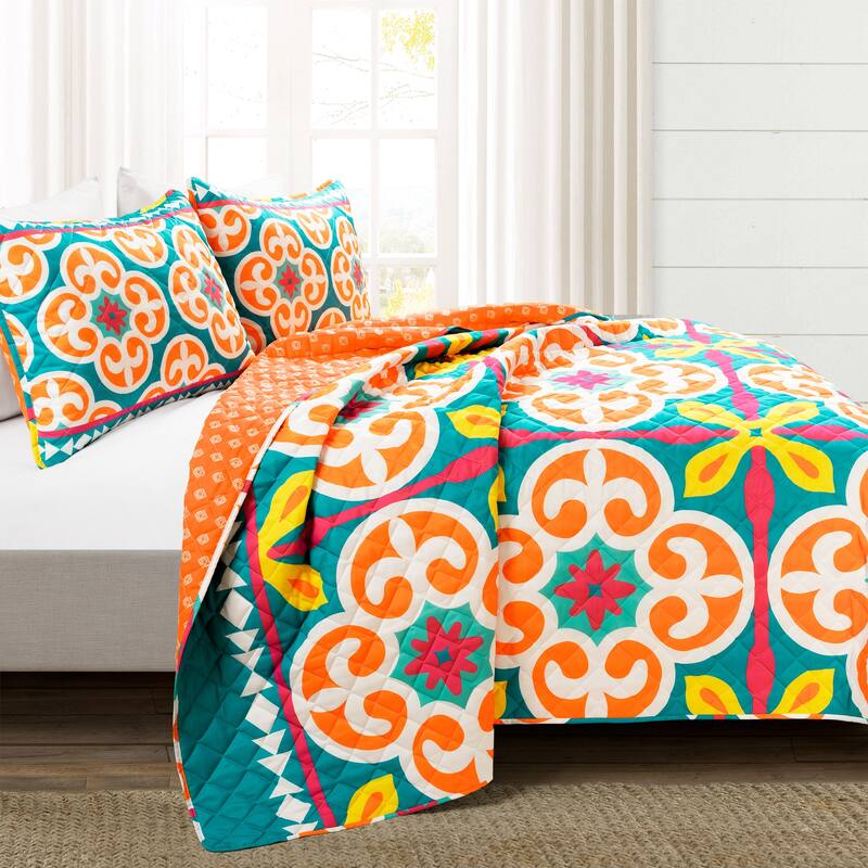 Lush Decor Boho Floral Reversible 3 Piece Quilt