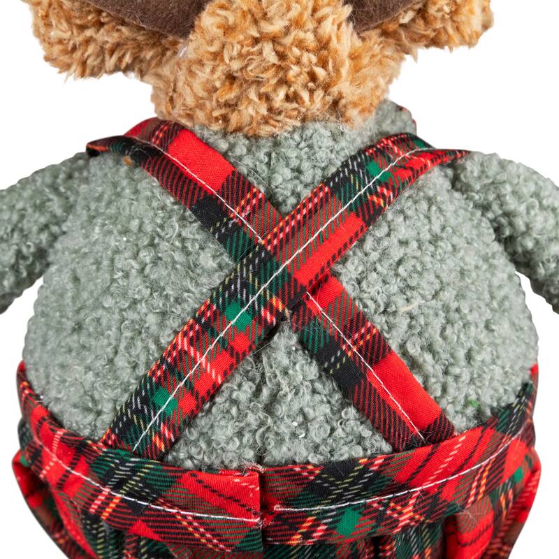 Standing Moose in Plaid Overall Shorts Christmas Figure - 12.5" - Brown and Red
