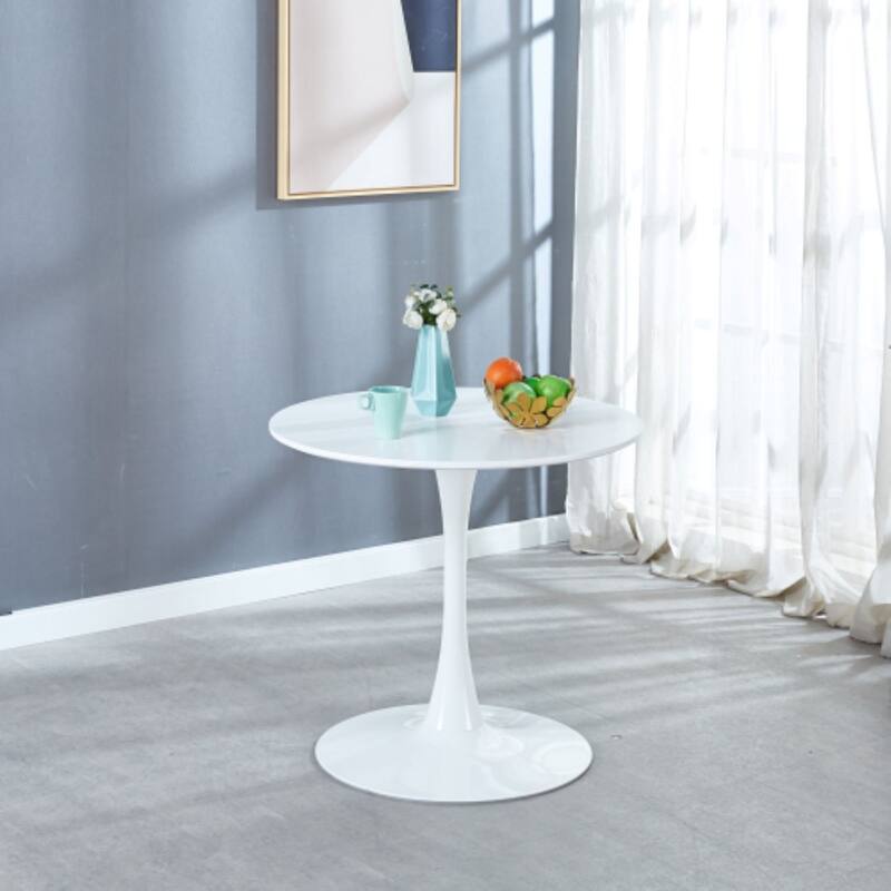 GDFStudio - Cedarcrest Mid-Century Modern Contemporary Pedestal Tulip Dining Table with Round Top - 31.5"L - White