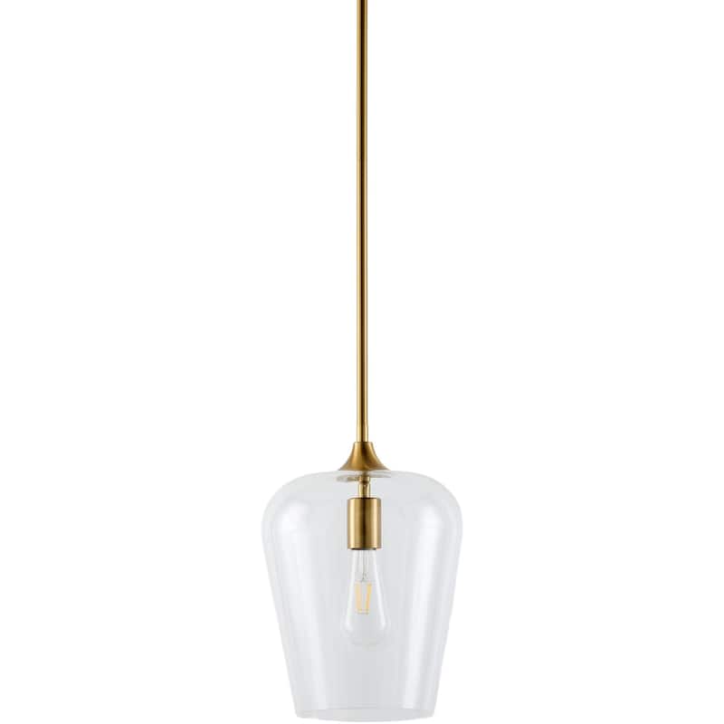 Livabliss Yueva Modern Pendant - 9"L x 9"W x 12"H - Brass/Clear