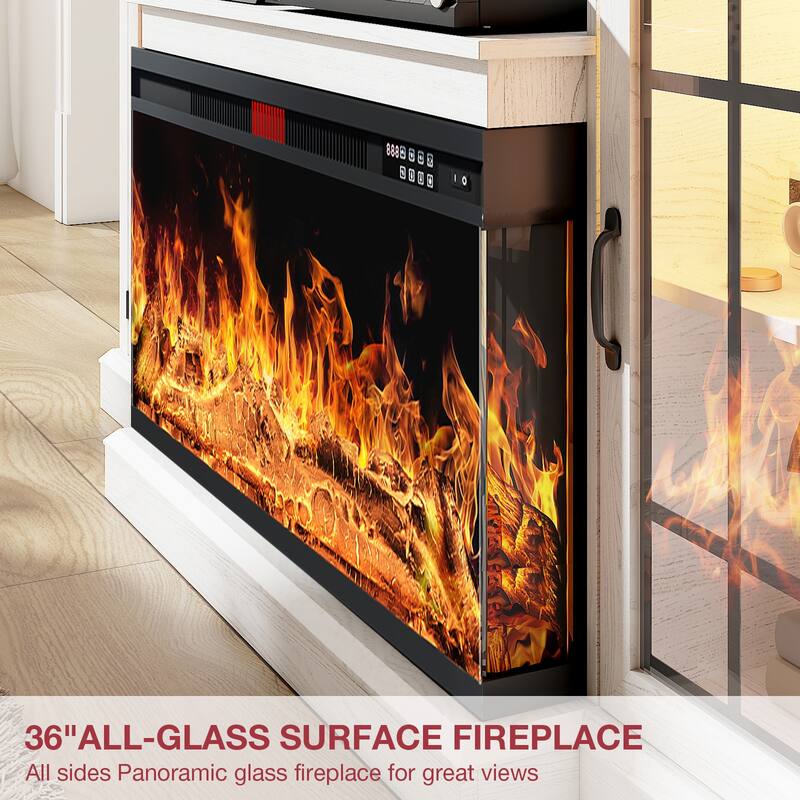 36 Inch 3-Sided Glass Fireplace TV Stand for TVs up to 80"