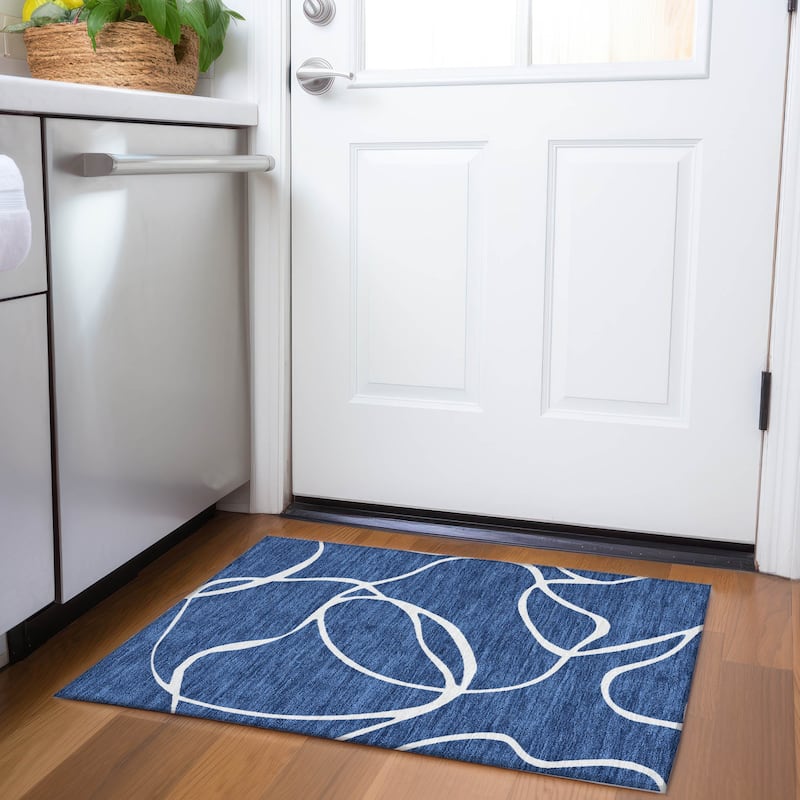 Premium Washable Super Soft Abstract Dash Mayfield Rug - Navy - 1'8" x 2'6"