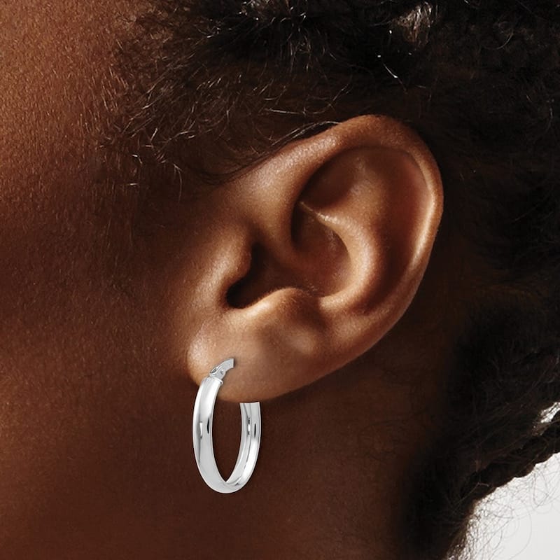 Curata 10k Yellow Gold Polished White Gold Domed 19x2.75mm Oval Hoop Earrings