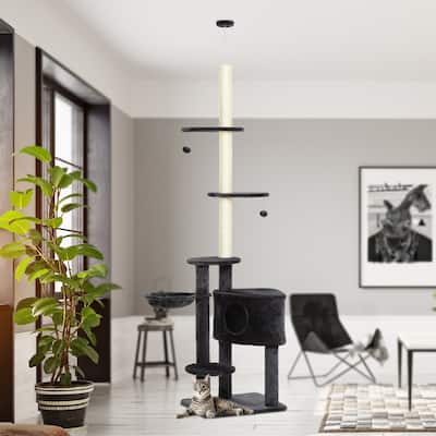 86"-96" Adjustable Cat Tree Tower with Platforms & Ceiling Tension Rod - 21.75" W x 17.75" D x 86.5 - 96.5" H