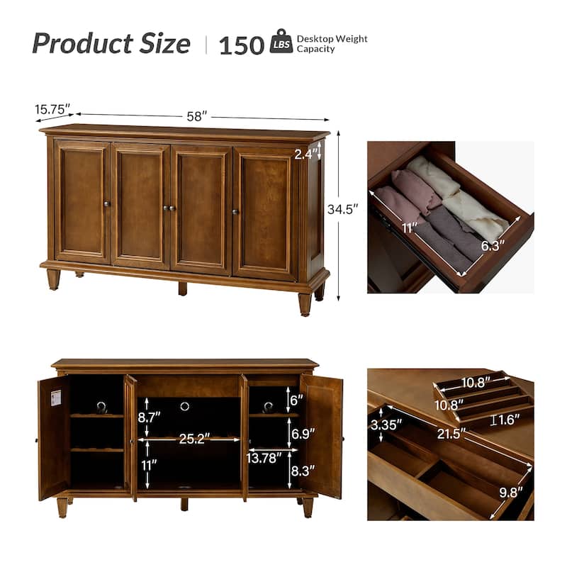 Erwin Traditional 58" Wide Sideboard with Wine Bottle Storage by HULALA HOME