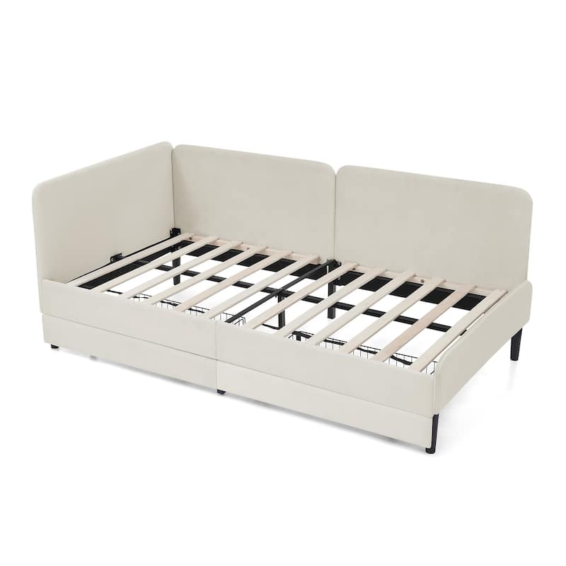 Anmytek Black Velvet Storage Bed Frame with Drawers Modern Upholstered Platform Bed for Small Spaces