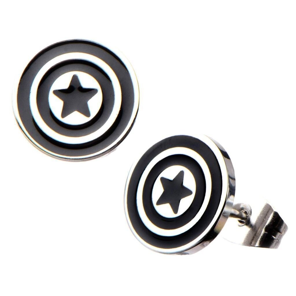 Shop Marvel Captain America Shield Stainless Steel Stud Earrings Black Overstock 20200731