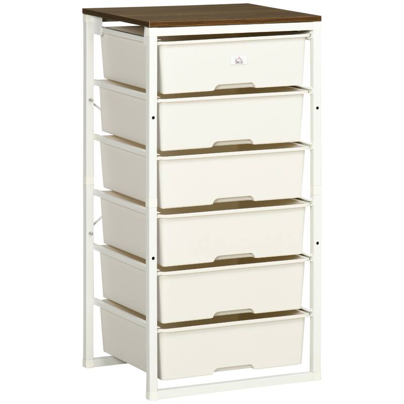 HOMCOM Dresser for Bedroom, 6 Drawer Dresser, Chest of Drawers with Steel Frame for Bedroom, Living Room