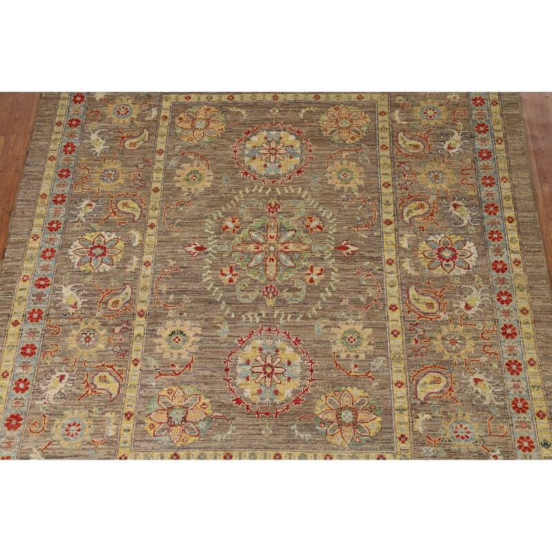 Hand Knotted Oriental 100% Wool Carpet Transitional All-Over Brown Oushak Area Rug - 9' 1'' X 6' 6''