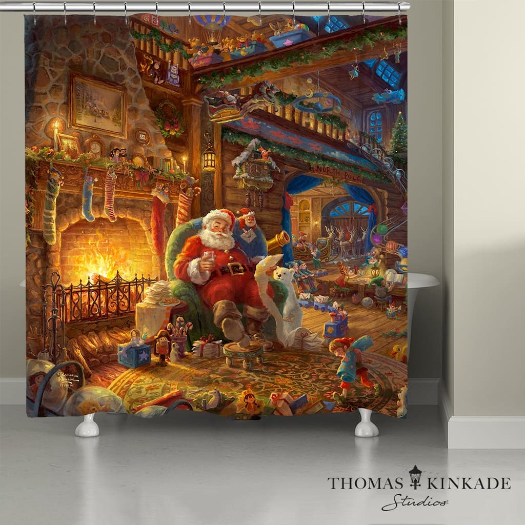Thomas Kinkade Santa's Workshop Shower Curtain by Laural Home