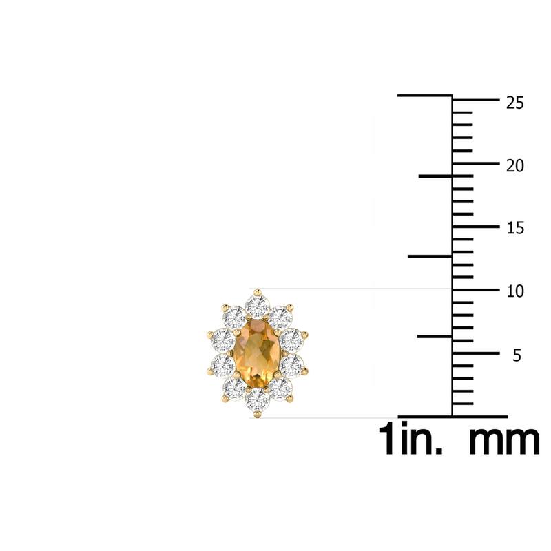 Marquee Oval Shape Citrine and Diamond Flower Earrings in 14K Yellow Gold