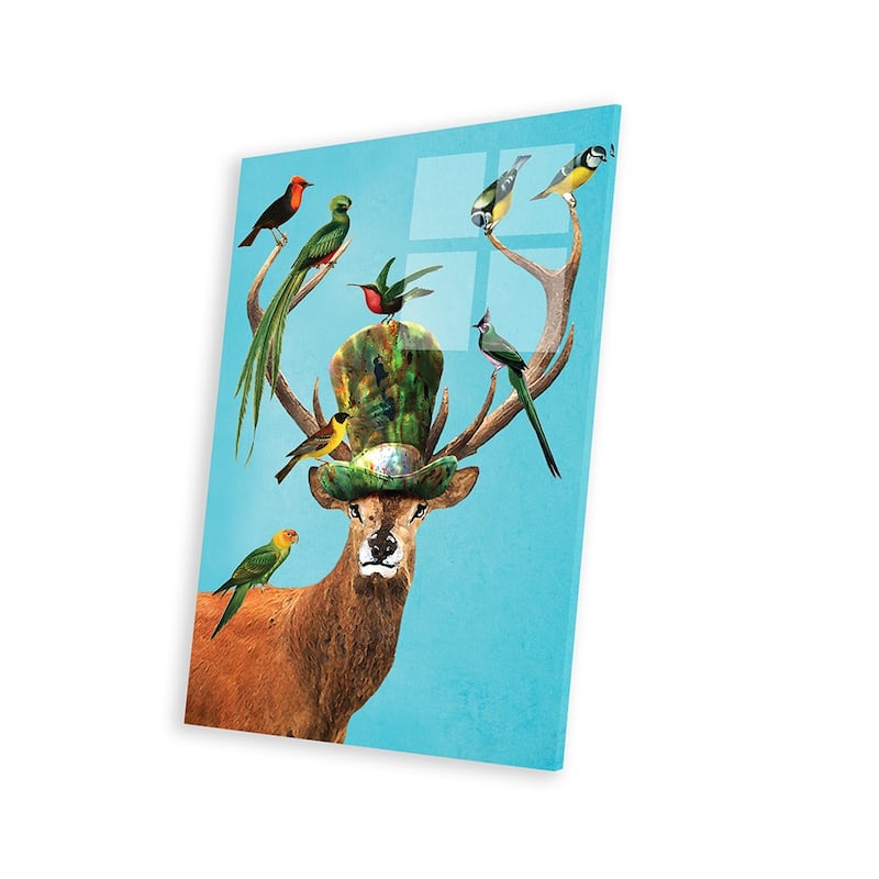 Deer With Birds Print On Acrylic Glass by Coco de Paris