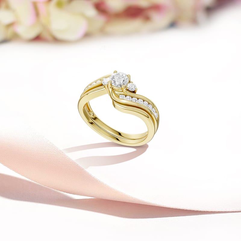 IGI Certified 1/2ct TDW Diamond Three Stone Swirl Bridal Set in 14K Yellow Gold for Women