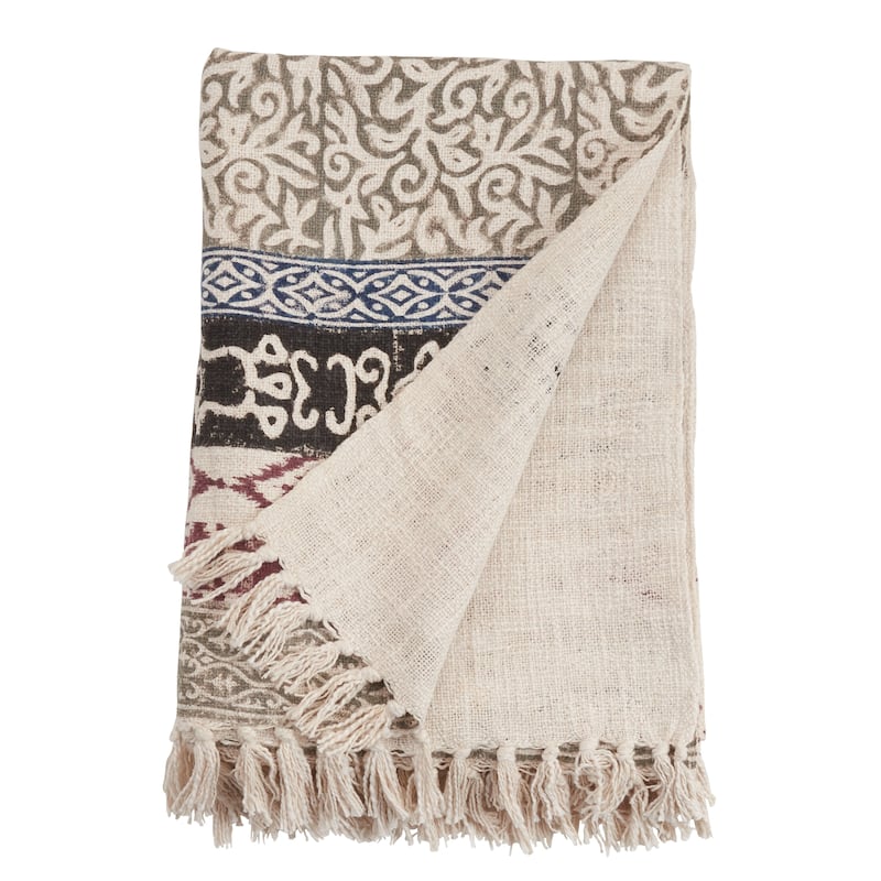 Throw Blanket With Block Print Design