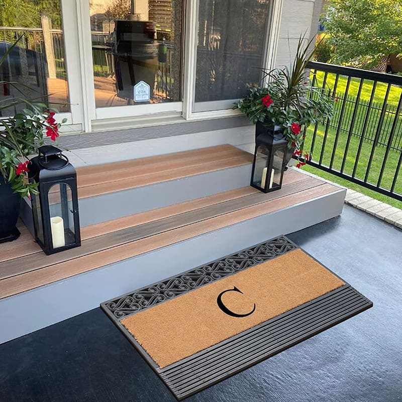 A1HC First Impression Rubber and Coir Rosewood 24" X 36", Heavy Duty Outdoor Monogrammed Doormat