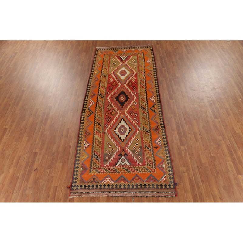 Vegetable Dye Kilim Qashqai Persian Antique Rug Handmade Wool Carpet - 4'9"x 12'1"