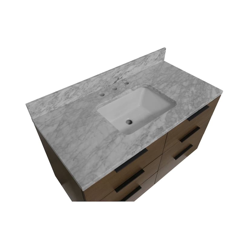 KitchenBathCollection Oslo 42" Floating Wall-Mounted Bathroom Vanity with Carrara Marble Top