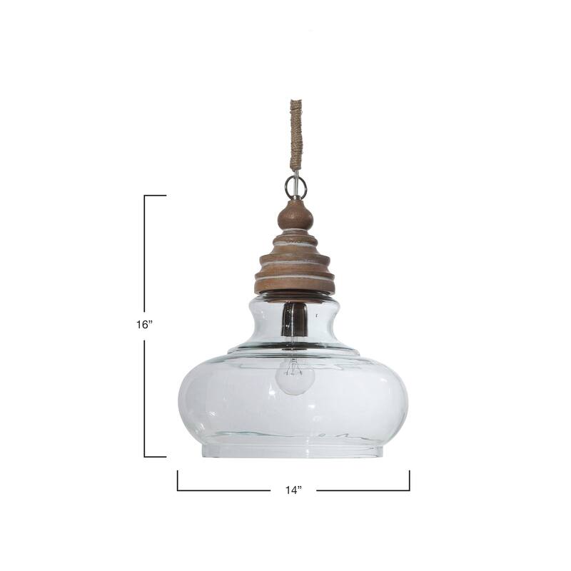 Glass and Distressed Mango Wood Ceiling Light