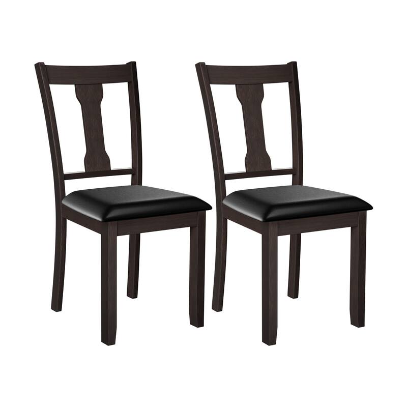 Set of 2 Dining Room Chair Coffee Rubber Wood Frame and Upholstered - See details - Brown