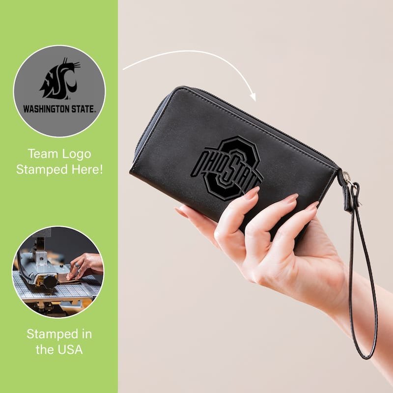 Black Hybrid Leather Cell Phone Wristlet Wallet, Washington State University - 4" x 7"