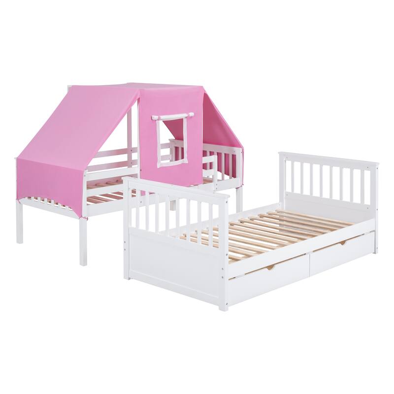 Twin Over Twin Playhouse Style Castle Style Bunk Bed Wooden Bed Frame ...