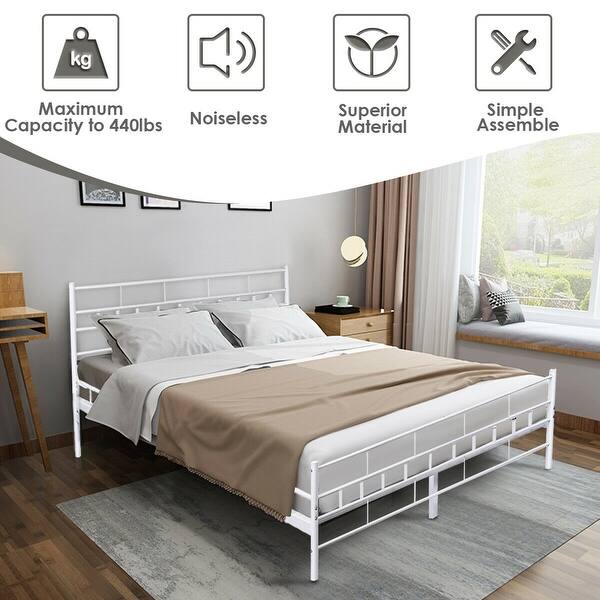 Shop Costway White Queen Size Wood Slats Bed Frame Platform