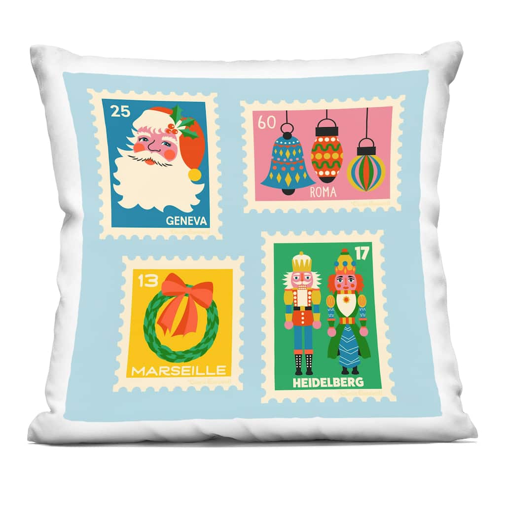 Stupell Vintage Christmas Postage Stamps Decorative Printed Throw Pillow Design by Carrie Cantwell