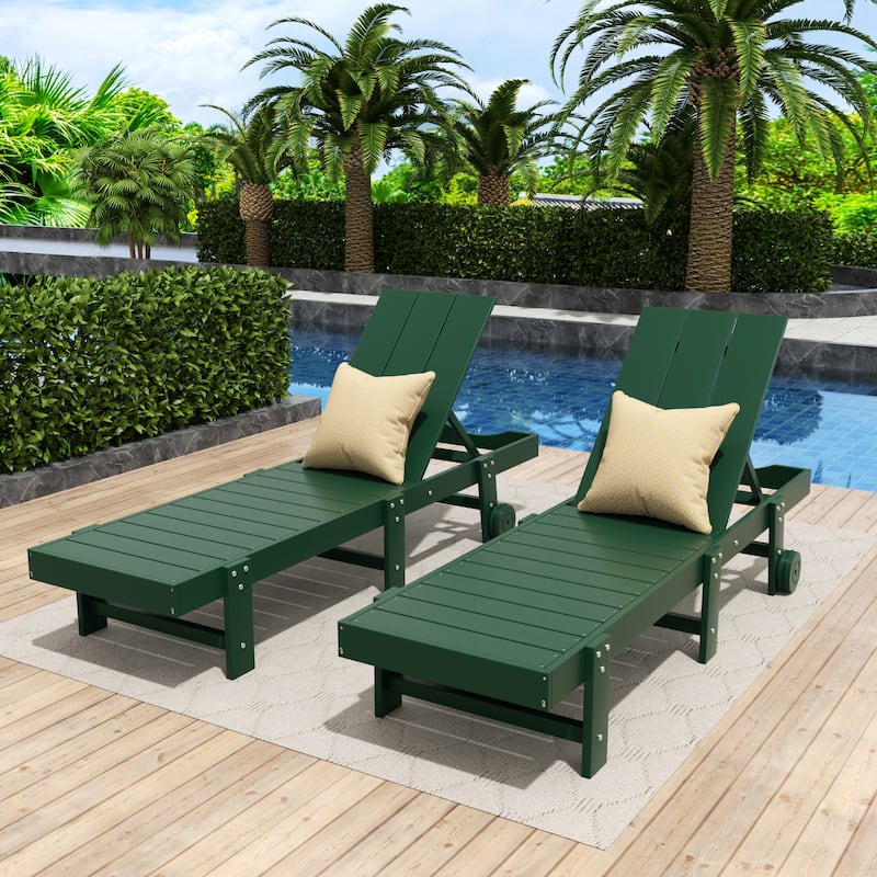 Shoreside Modern Poly Eco-Friendly All Weather Reclining Chaise Lounge With Wheels (Set Of 2)