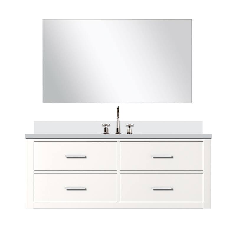 Castor Bath Vanity with Quartz Top, Sink, Mirror and Faucet - 48 inch - White