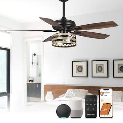 52" Farmhouse Reversible 5-Blade Smart Ceiling Fan with Remote, App Control, Voice Control