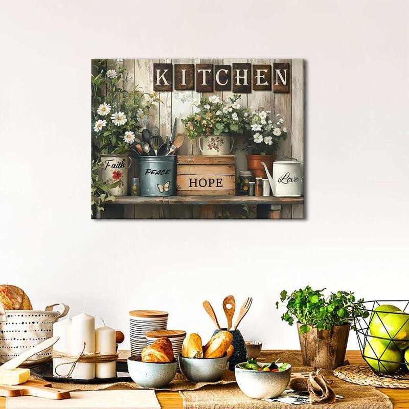 Faith Hope Love Still Life Picture Rustic Botanical Flower Painting