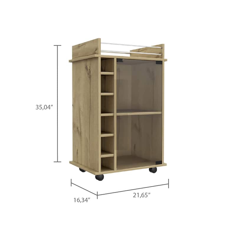 Dukat Bar Cart,Two Shelves, Six Built-in Wine Rack, Four Casters
