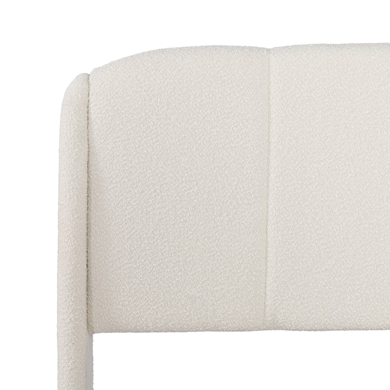 King Size Boucle Fabric Upholstered Platform Bed with Curved Headboard, Beige