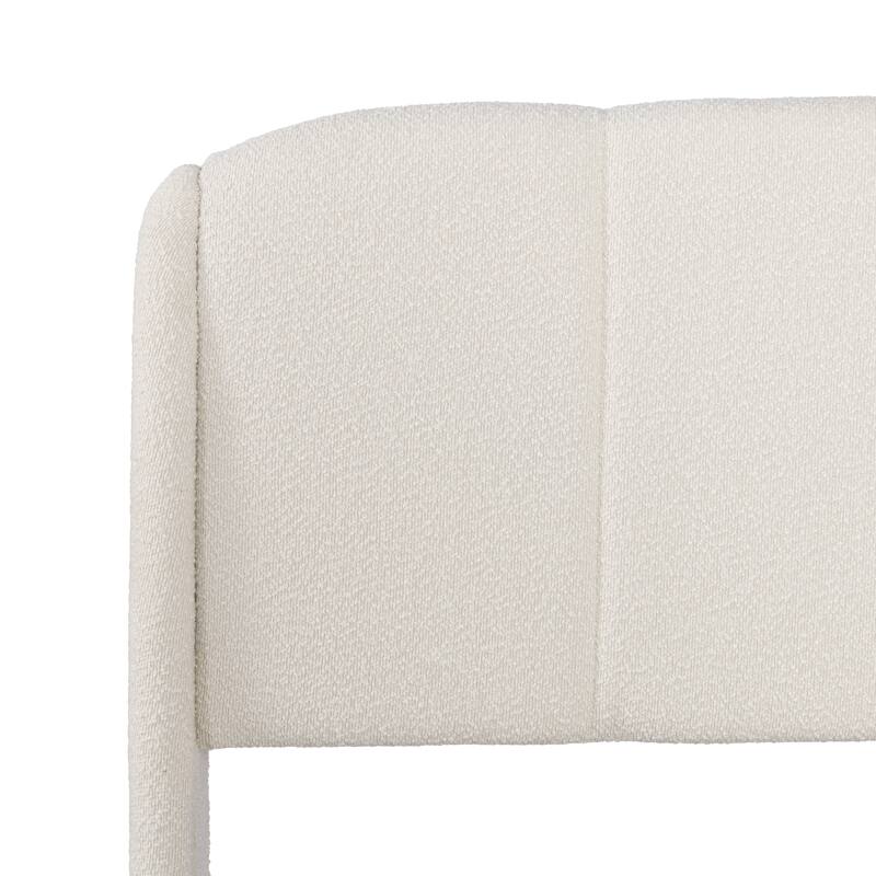 Roomfitters King Size Boucle Upholstered Platform Bed with Curved Headboard and Soft Rounded Frame, Beige