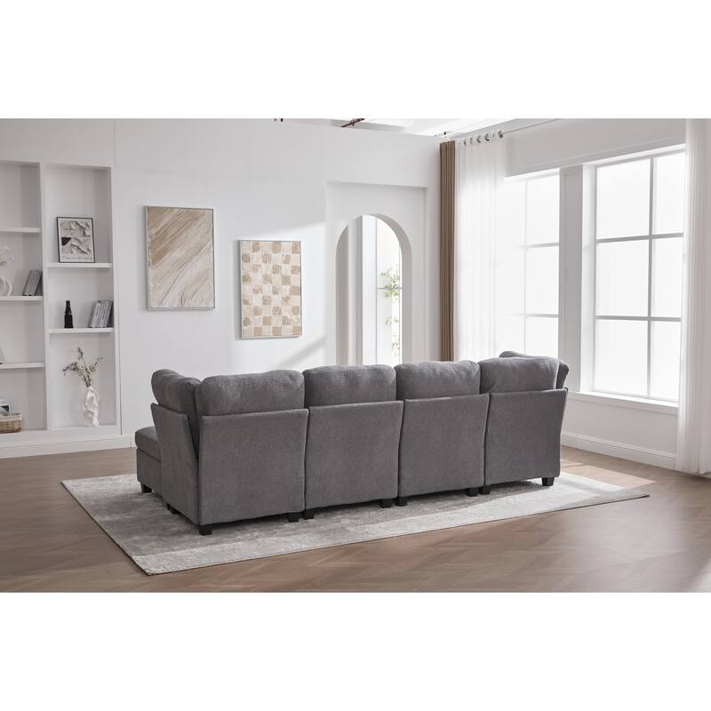GDFStudio - Modular Polyester 6-Seat 113.39" Sectional with Storage Ottoman