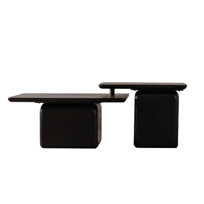 Vintage Coffee Table Set, Stylish Square Coffee Table with Wood Grain Finish for Living Room, Black, Set of 2