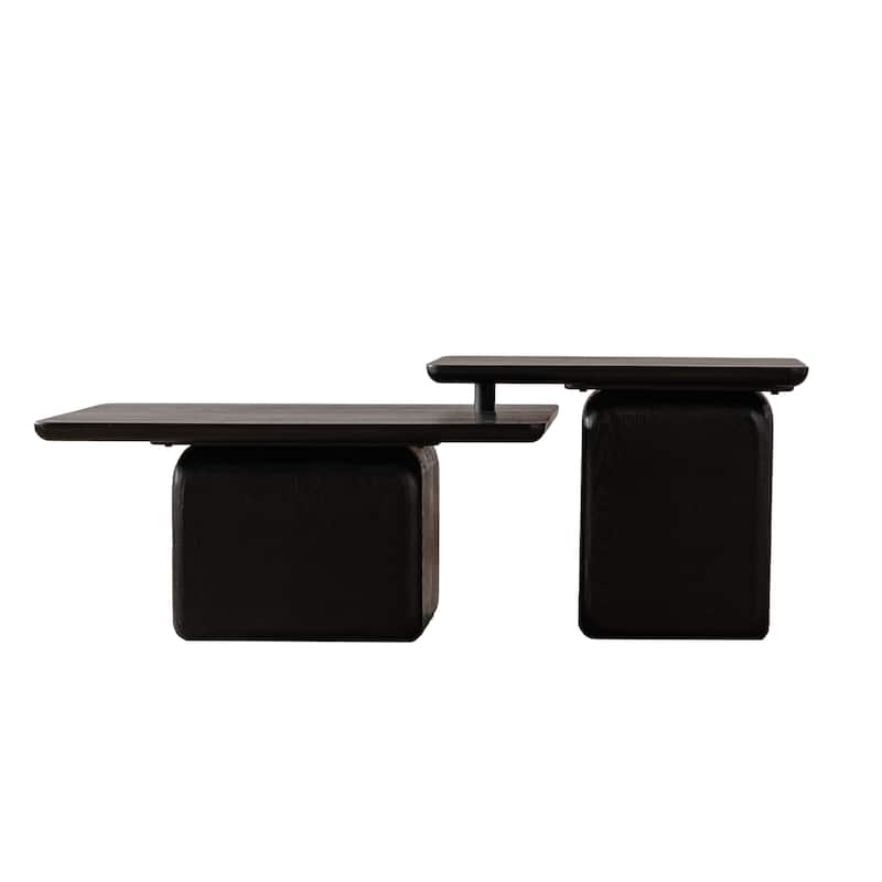 Vintage Fashion Style Square Coffee Table with Wood Grain Finish, for Living Room Office and Dining Room Black Set of 2