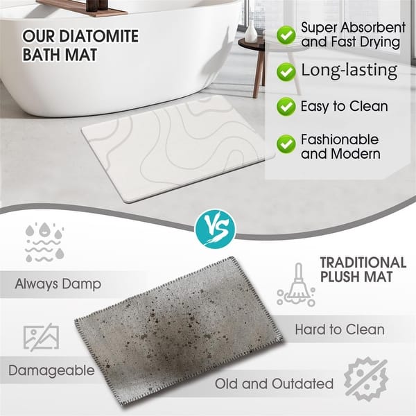 Orkvane Diatomite Bath Mat (28" X 19") - Fast Drying Stone Shower Mat, Absorbent, Non-Slip, Foldable