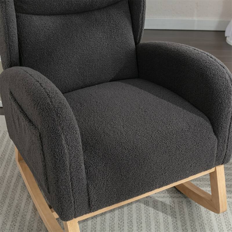Teddy Fabric Rocking Chair With Packet Wood Legs