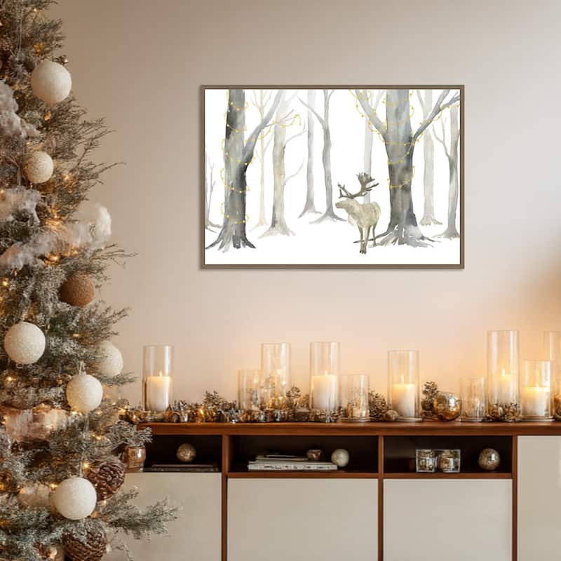 Christmas Forest landscape by Tara Reed Framed Canvas Wall Art Print - Sylvie Dark Gold