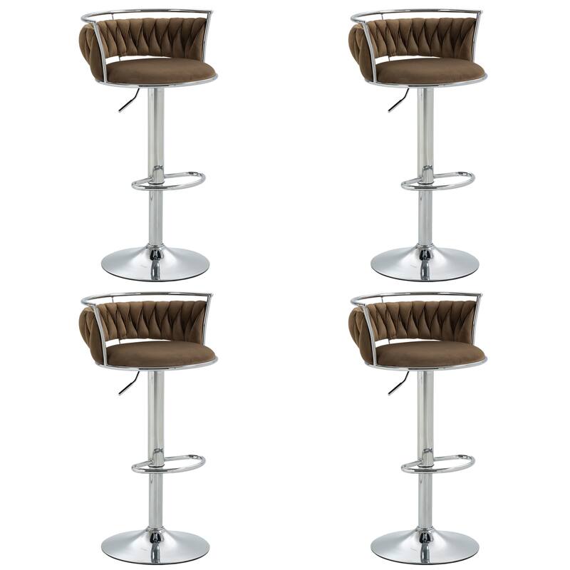 4 Set Modern Velvet Adjustable Swivel Bar Stools with Metal Frame