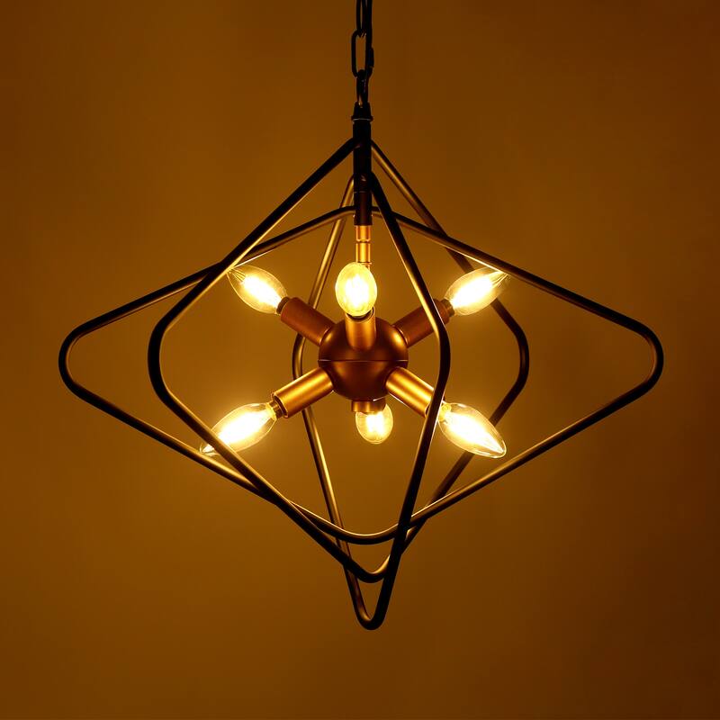 Modern Geometric 6-Light Black Gold Chandelier Sputnik Large Pendant Light Fixture for Kitchen Dining Room - 28.3 " × 19.7 "