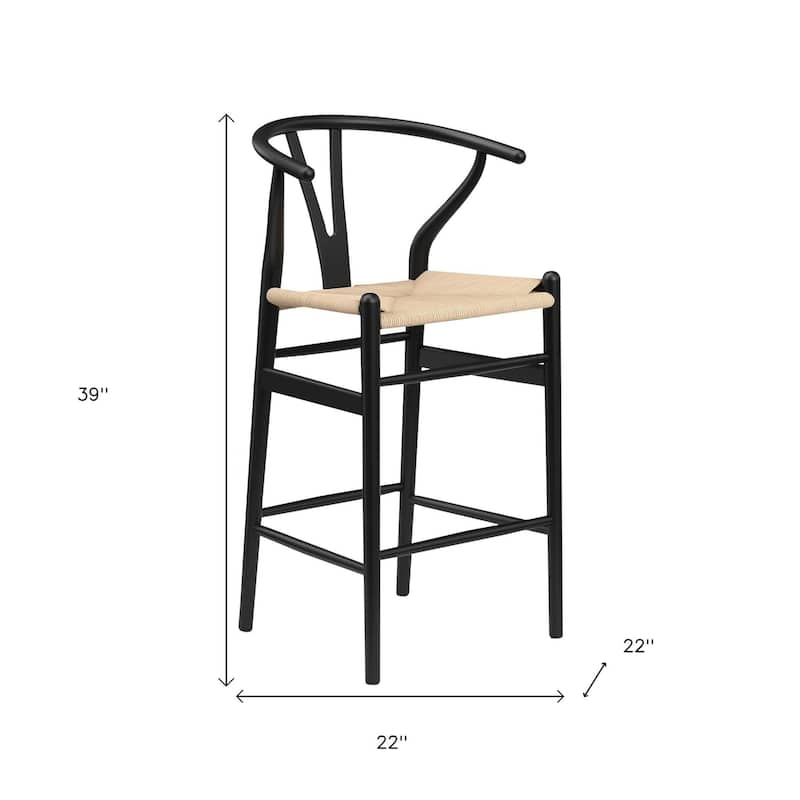 HomeRoots 27" Beige and Black Solid Wood Counter Height Bar Chair