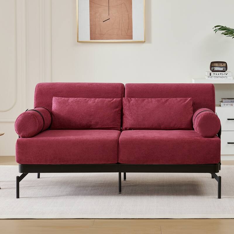 59 Inch Sofa Couch 2-Seater Sofa with Flexible USB Ports - Red
