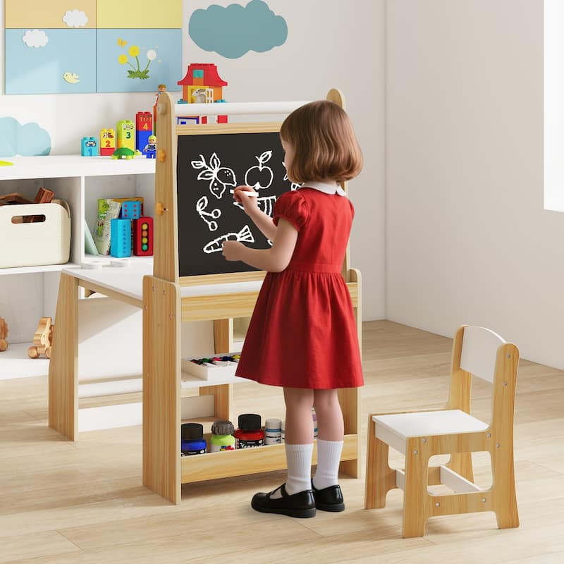 Kids Art Table and Chair Set with Easel and Chair for Drawing Reading